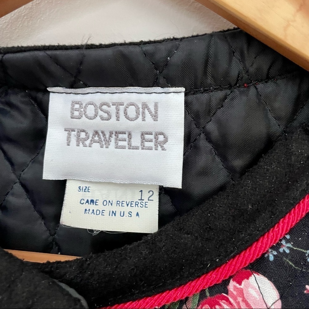 Vintage Boston Traveler Floral Quilted Jacket Black Pink 12 - Picture 2 of 16
